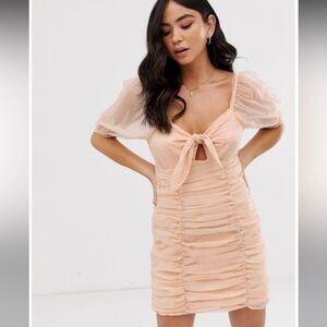 Skylar rose lavender organza puff sleeve bunny tie dress nwt